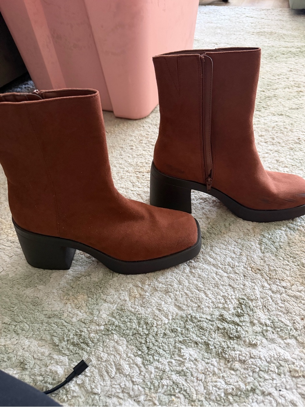 Women’s Brown Suede Block Heel Ankle Boots
